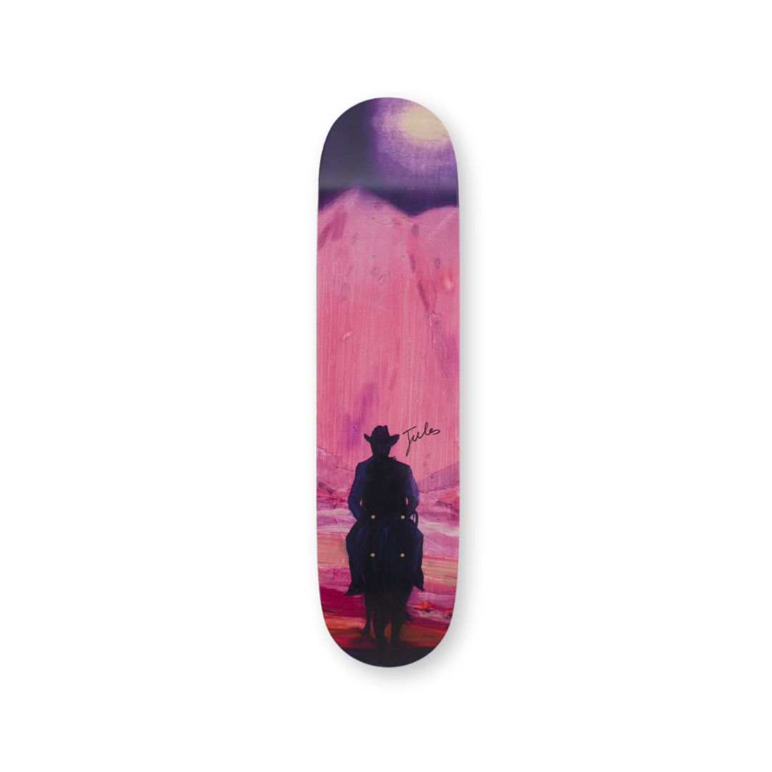 Jules De Balincourt's Looking for an enlightened cowboy skateboard art by the skateroom