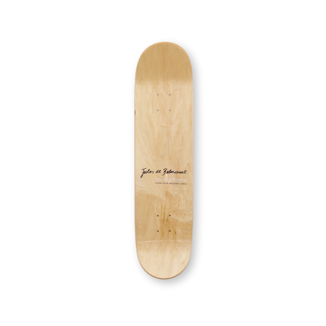 Jules De Balincourt's Looking for an enlightened cowboy skateboard art by the skateroom