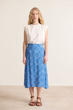 Summer collection jupe midi avec taille élastique bleu à motifs vestiaire Garance Paris marque française 