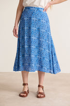 Jupe Garance Paris coloris bleu matière douce te fluide taille élastique longueur midi  