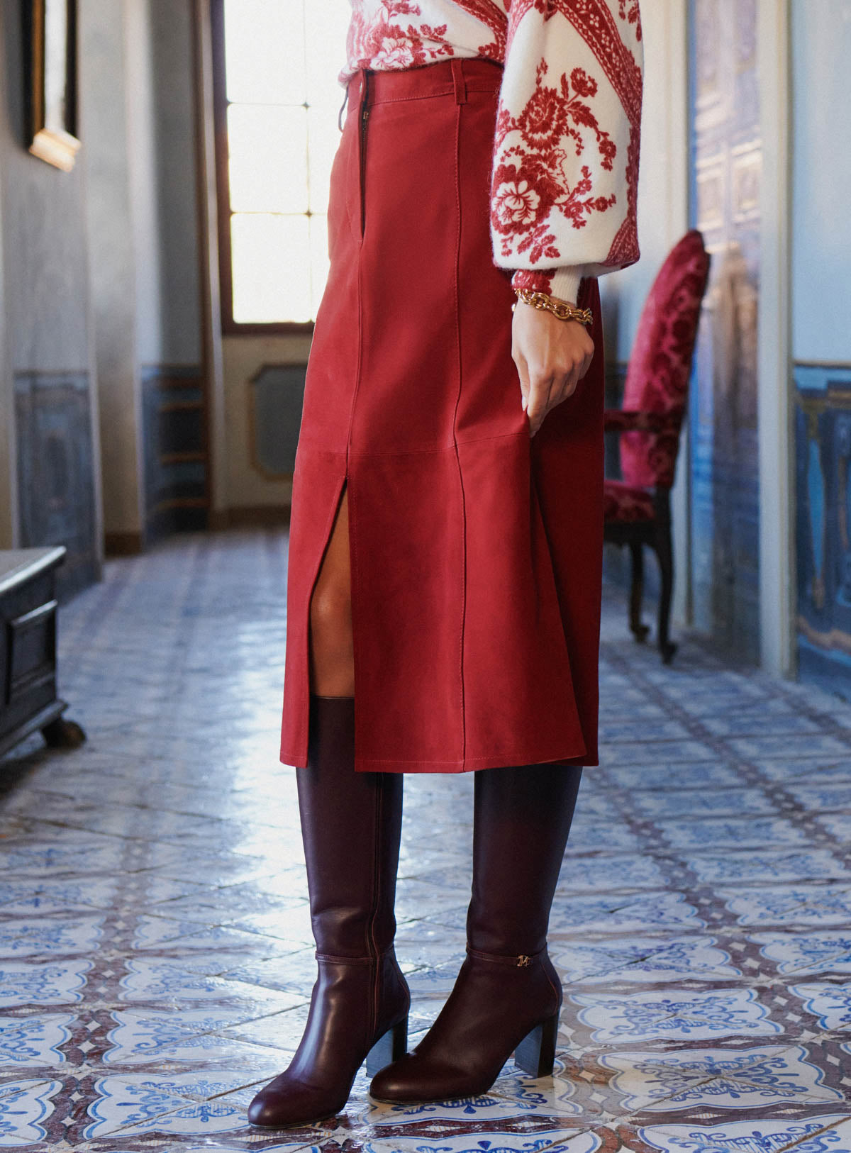 Jupe En Cuir Josie - Brique