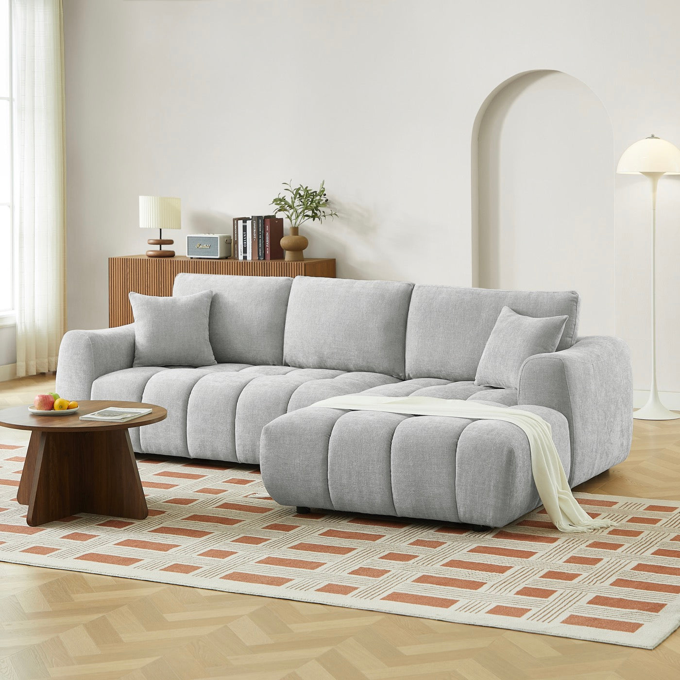 Kerea - Canapé D'Angle Droit Fixe 4 Places - Tissu Chenille Gris