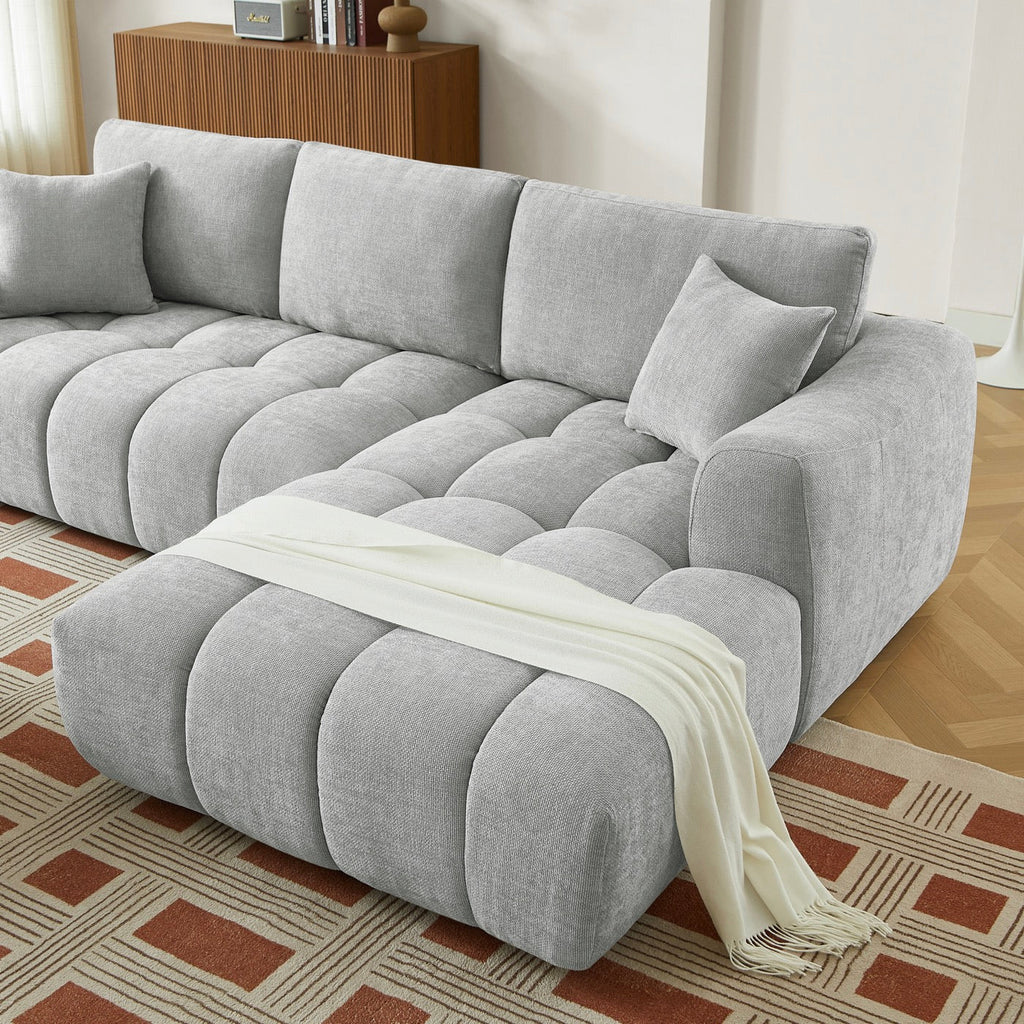 Kerea - Canapé D'Angle Droit Fixe 4 Places - Tissu Chenille Gris