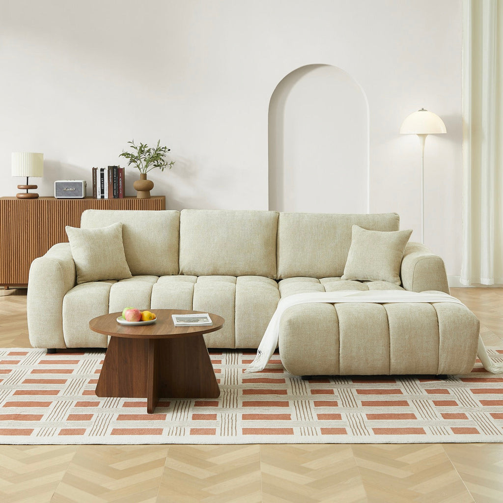 Kerea - Canapé D'Angle Droit Fixe 4 Places - Tissu Chenille Taupe