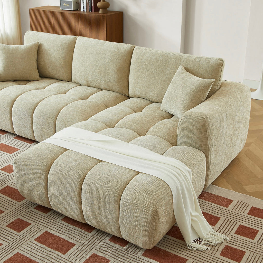 Kerea - Canapé D'Angle Droit Fixe 4 Places - Tissu Chenille Taupe