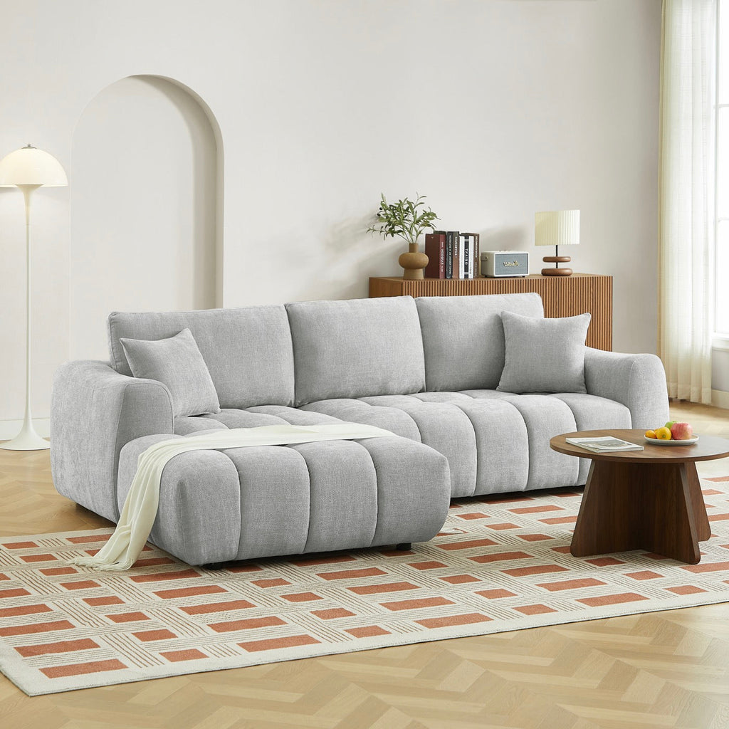 Kerea - Canapé D'Angle Gauche Fixe 4 Places - Tissu Chenille Gris