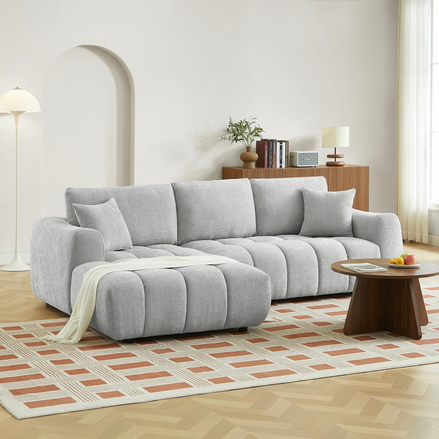 Kerea - Canapé D'Angle Gauche Fixe 4 Places - Tissu Chenille Gris