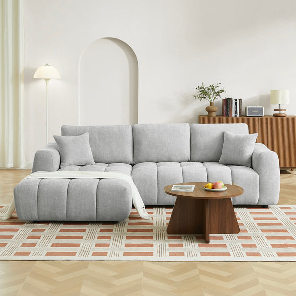 Kerea - Canapé D'Angle Gauche Fixe 4 Places - Tissu Chenille Gris