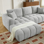 Kerea - Canapé D'Angle Gauche Fixe 4 Places - Tissu Chenille Gris