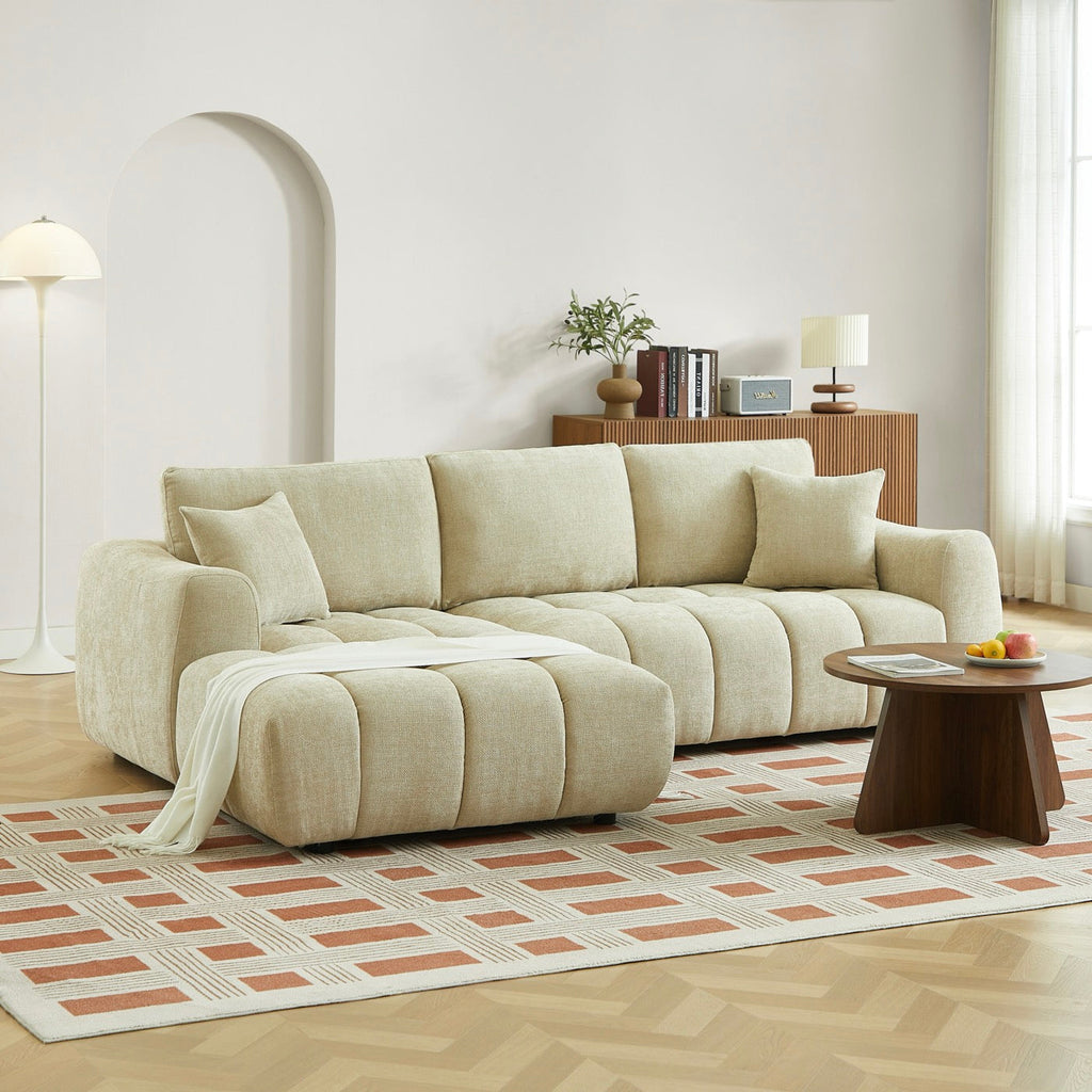 Kerea - Canapé D'Angle Gauche Fixe 4 Places - Tissu Chenille Taupe