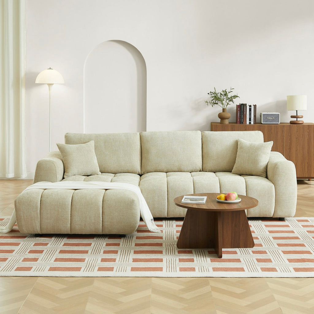 Kerea - Canapé D'Angle Gauche Fixe 4 Places - Tissu Chenille Taupe