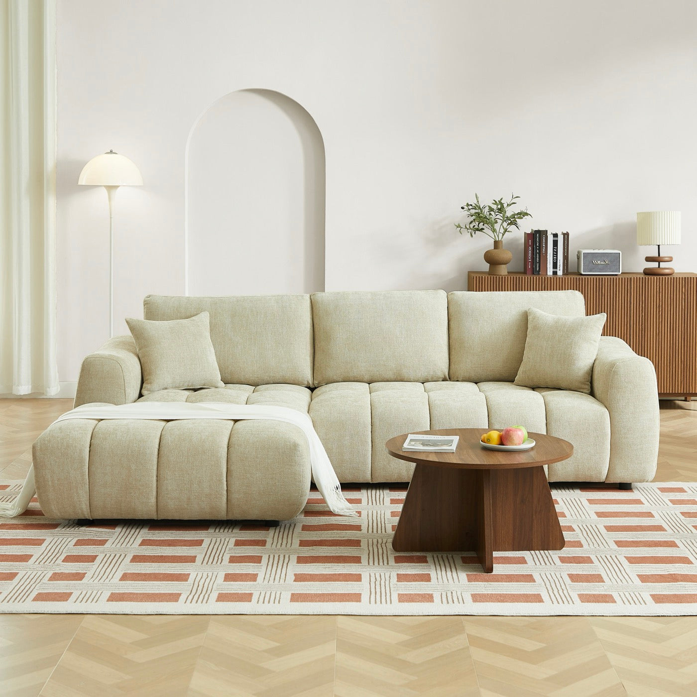 Kerea - Canapé D'Angle Gauche Fixe 4 Places - Tissu Chenille Taupe