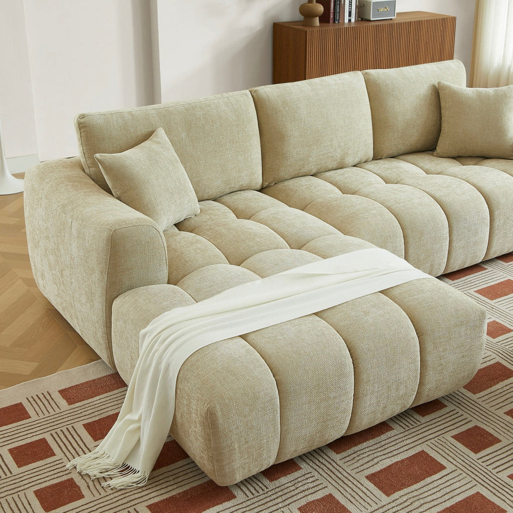 Kerea - Canapé D'Angle Gauche Fixe 4 Places - Tissu Chenille Taupe