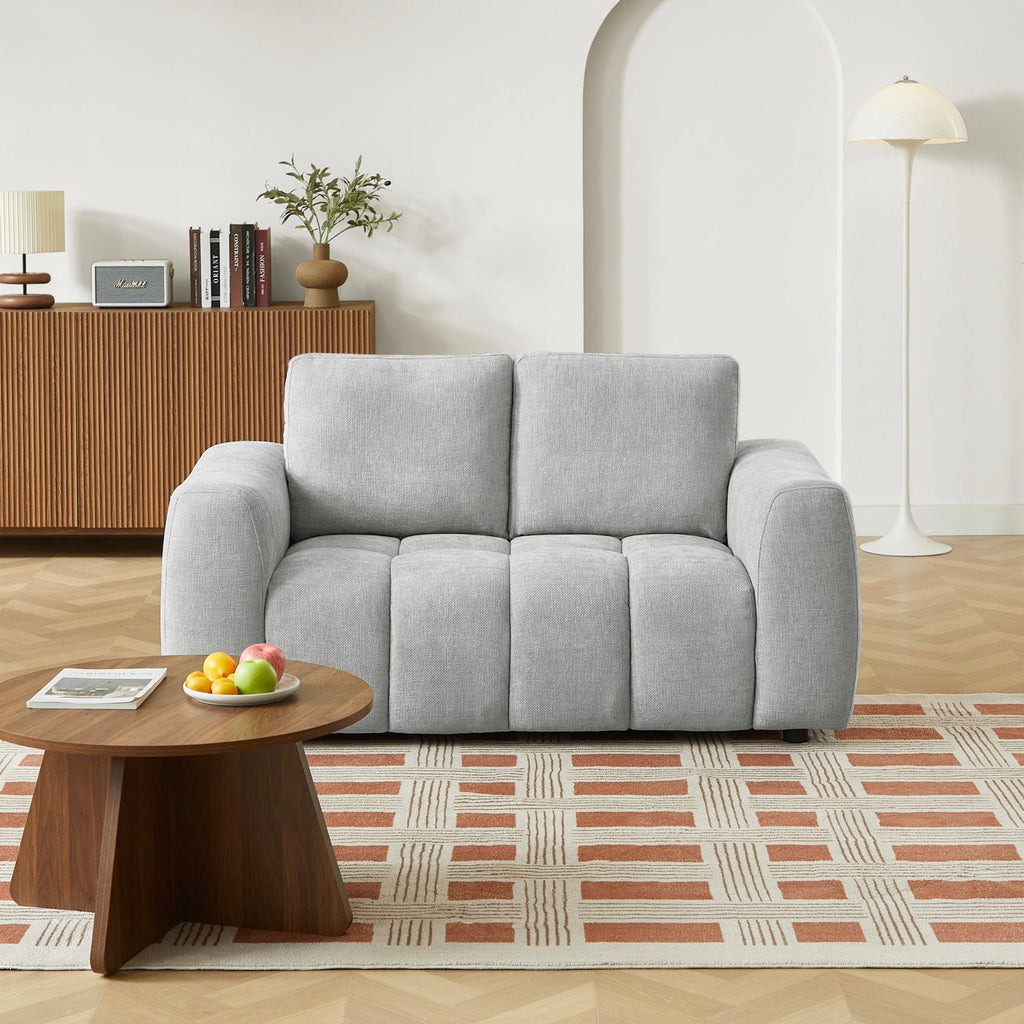 Kerea - Canapé Droit Fixe 2 Places - Tissu Chenille Gris