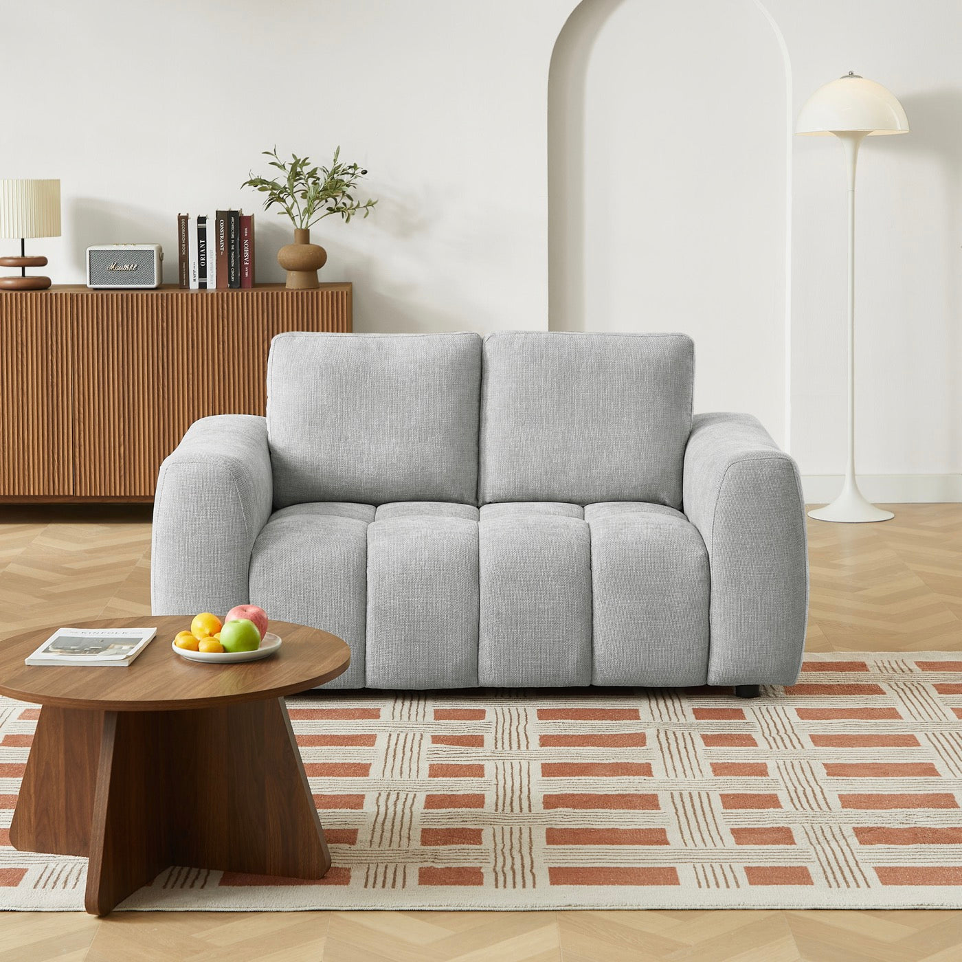 Kerea - Canapé Droit Fixe 2 Places - Tissu Chenille Gris