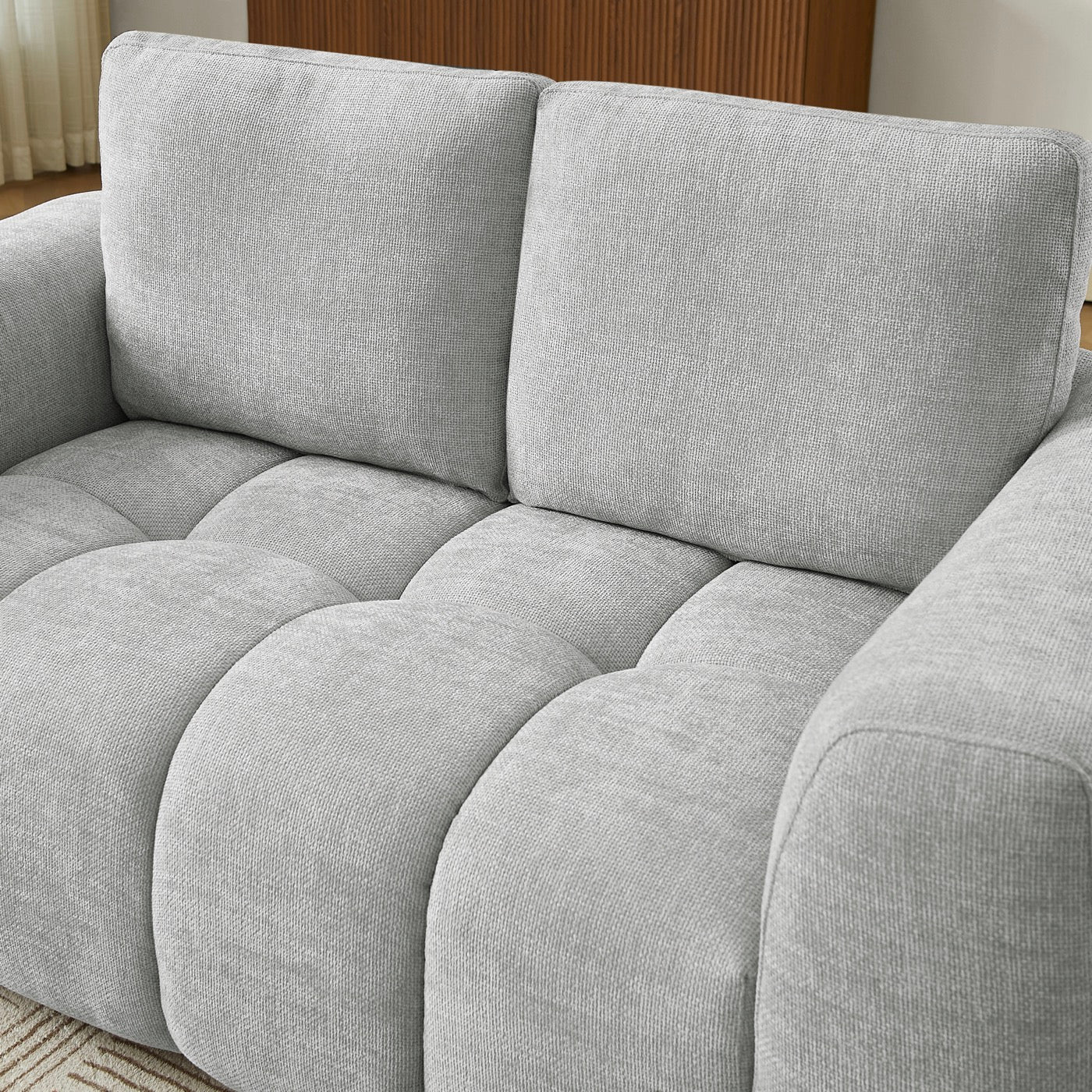 Kerea - Canapé Droit Fixe 2 Places - Tissu Chenille Gris