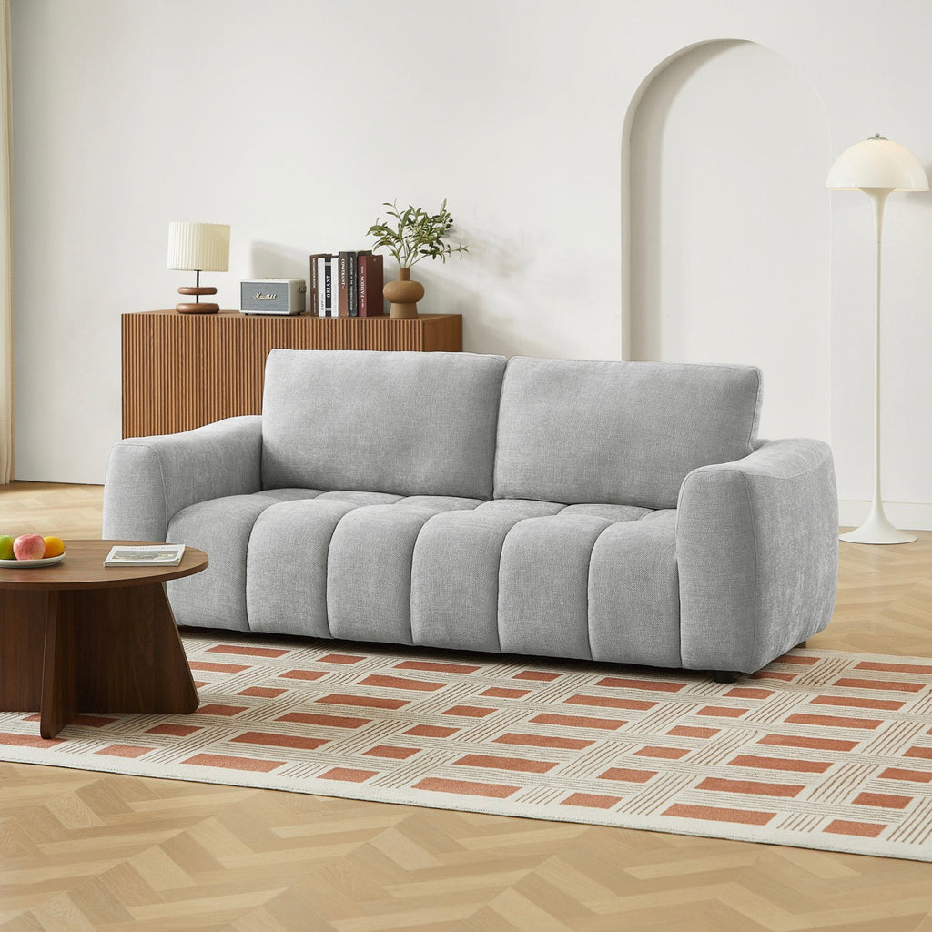Kerea - Canapé Droit Fixe 3 Places - Tissu Chenille Gris