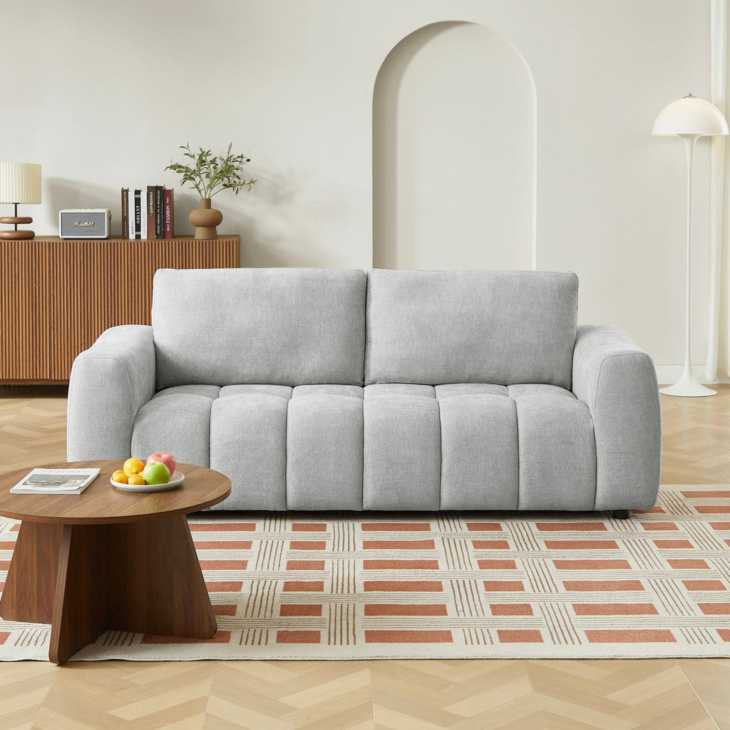 Kerea - Canapé Droit Fixe 3 Places - Tissu Chenille Gris