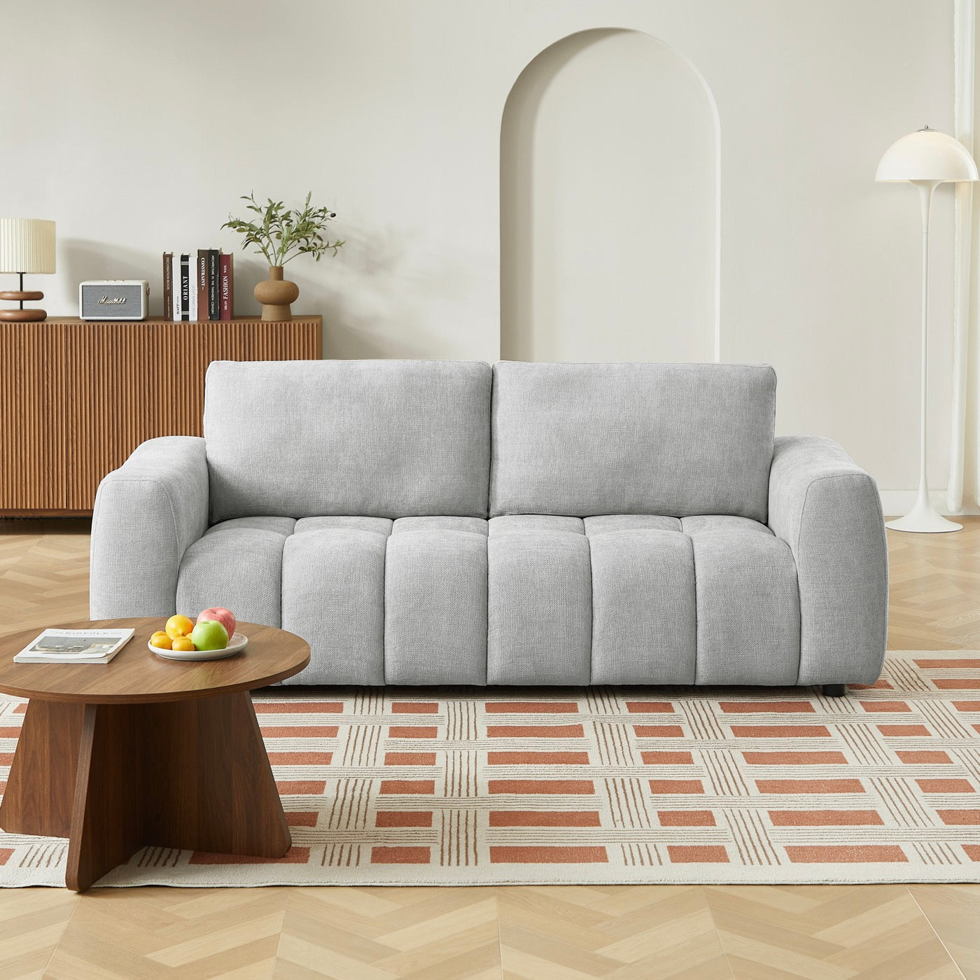 Kerea - Canapé Droit Fixe 3 Places - Tissu Chenille Gris