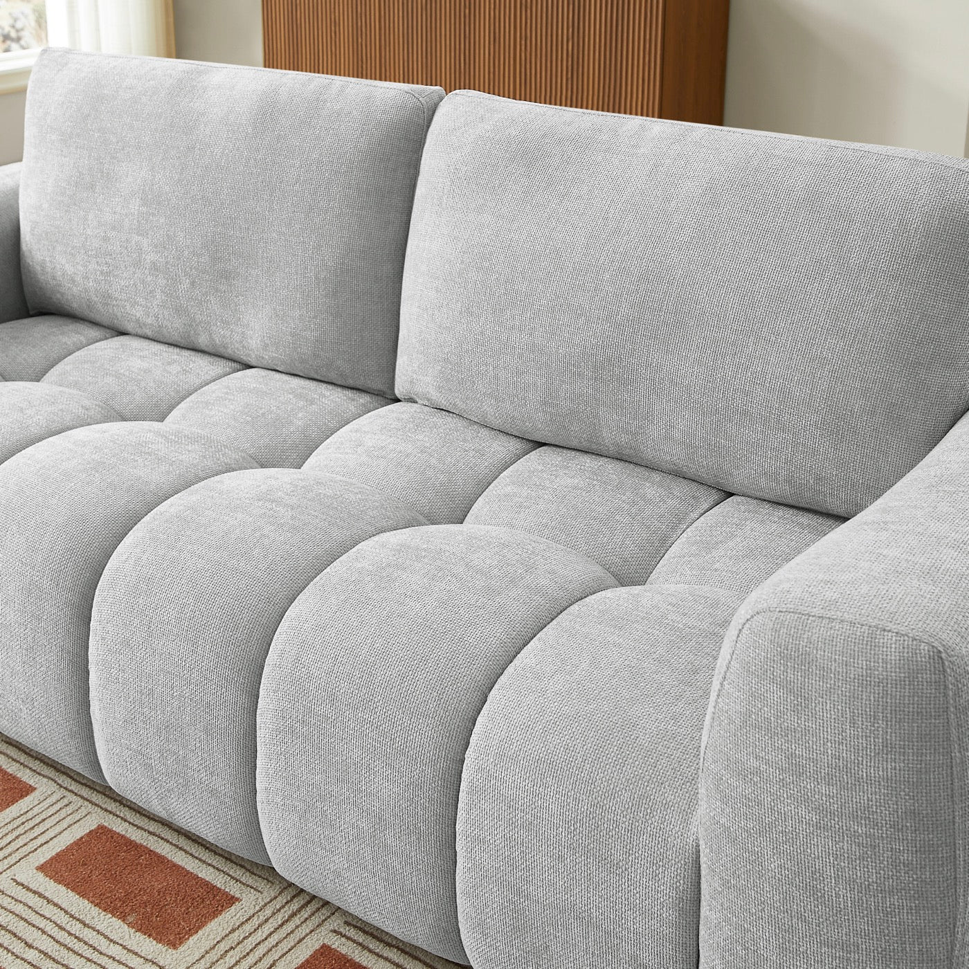 Kerea - Canapé Droit Fixe 3 Places - Tissu Chenille Gris