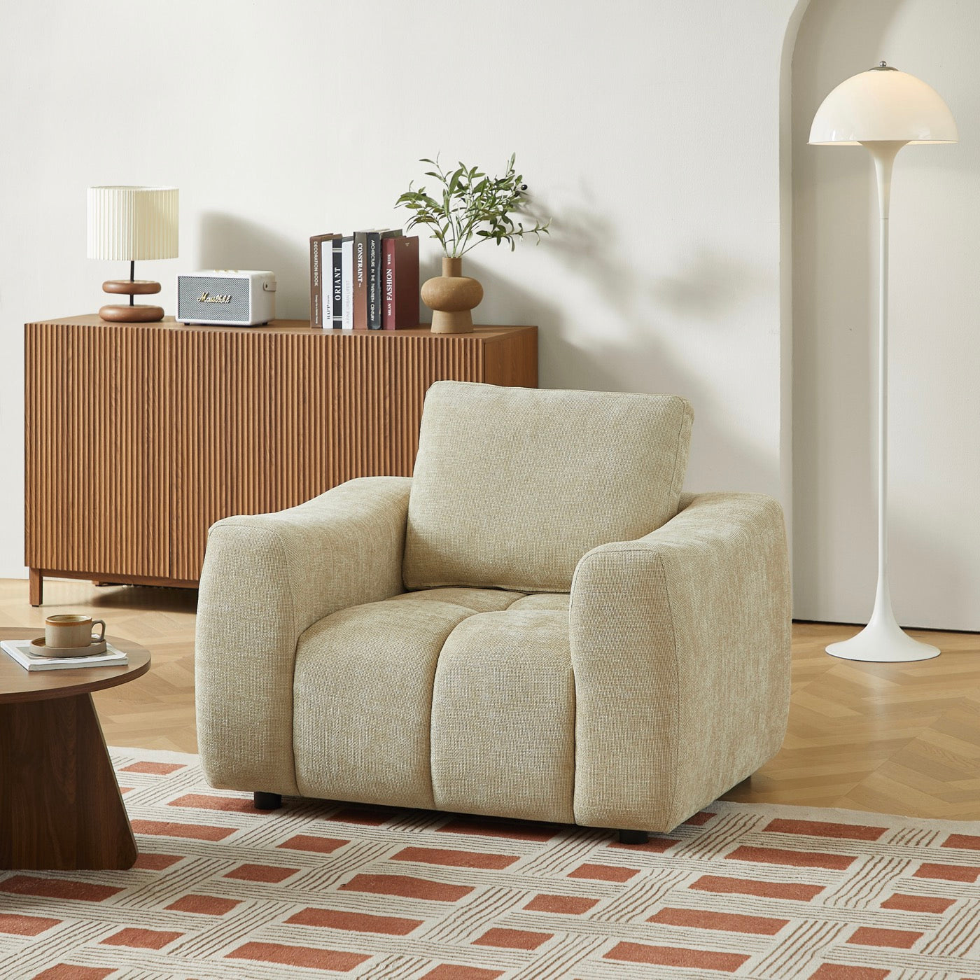 Kerea - Fauteuil Fixe 1 Place - Tissu Chenille Taupe