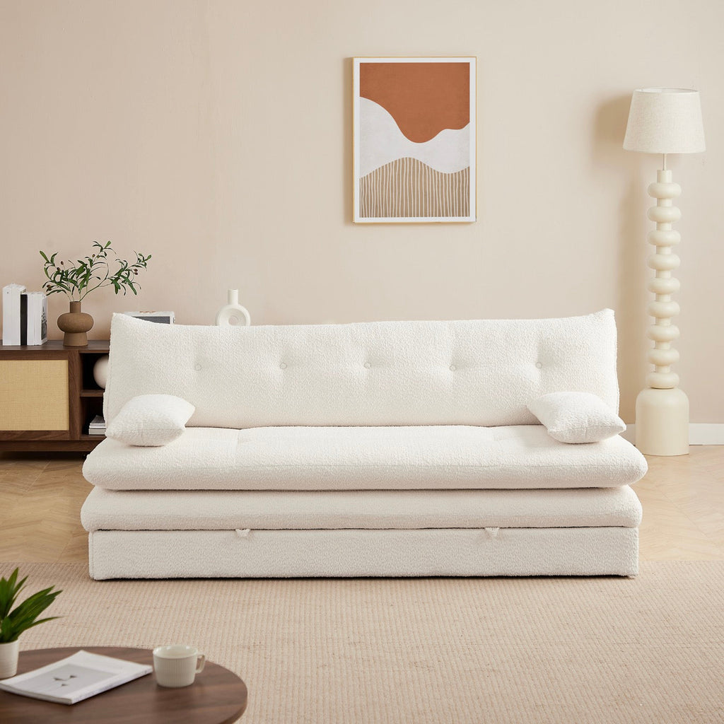 Kiara - Banquette Convertible 3 Places - Tissu Bouclette Beige