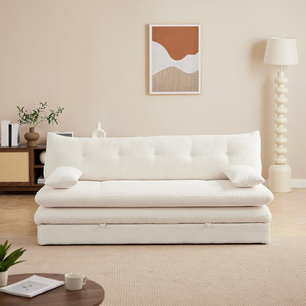 Kiara - Banquette Convertible 3 Places - Tissu Bouclette Beige