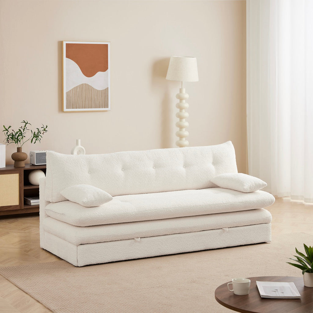 Kiara - Banquette Convertible 3 Places - Tissu Bouclette Beige