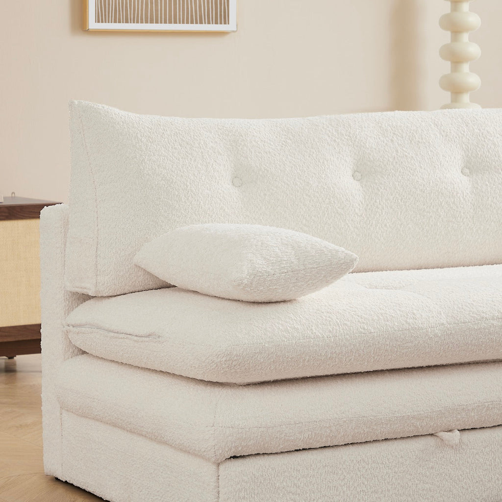Kiara - Banquette Convertible 3 Places - Tissu Bouclette Beige