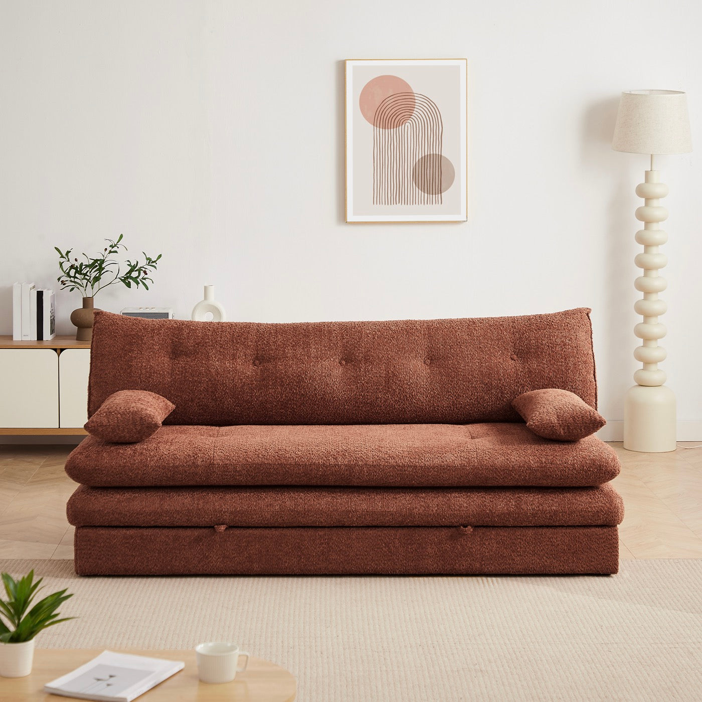 Kiara - Banquette Convertible 3 Places - Tissu Bouclette Terracotta