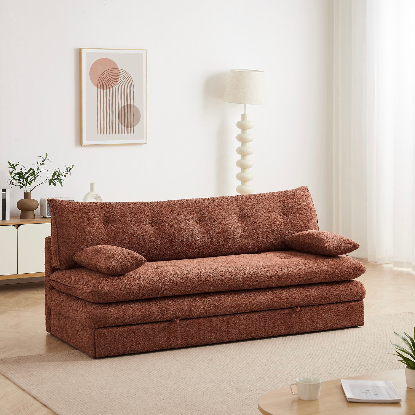 Kiara - Banquette Convertible 3 Places - Tissu Bouclette Terracotta