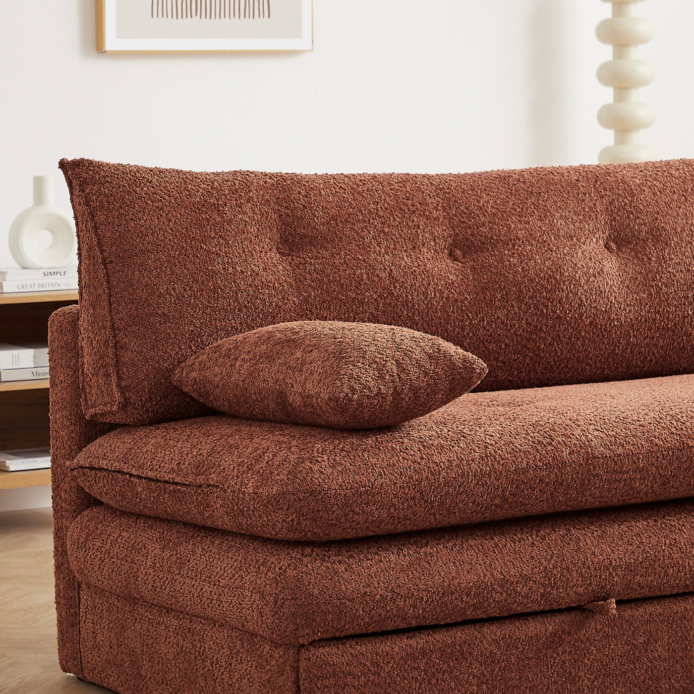 Kiara - Banquette Convertible 3 Places - Tissu Bouclette Terracotta