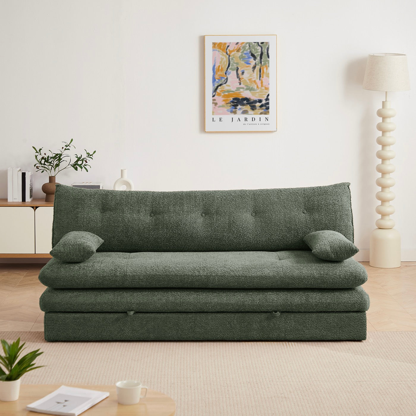 Kiara - Banquette Convertible 3 Places - Tissu Bouclette Vert