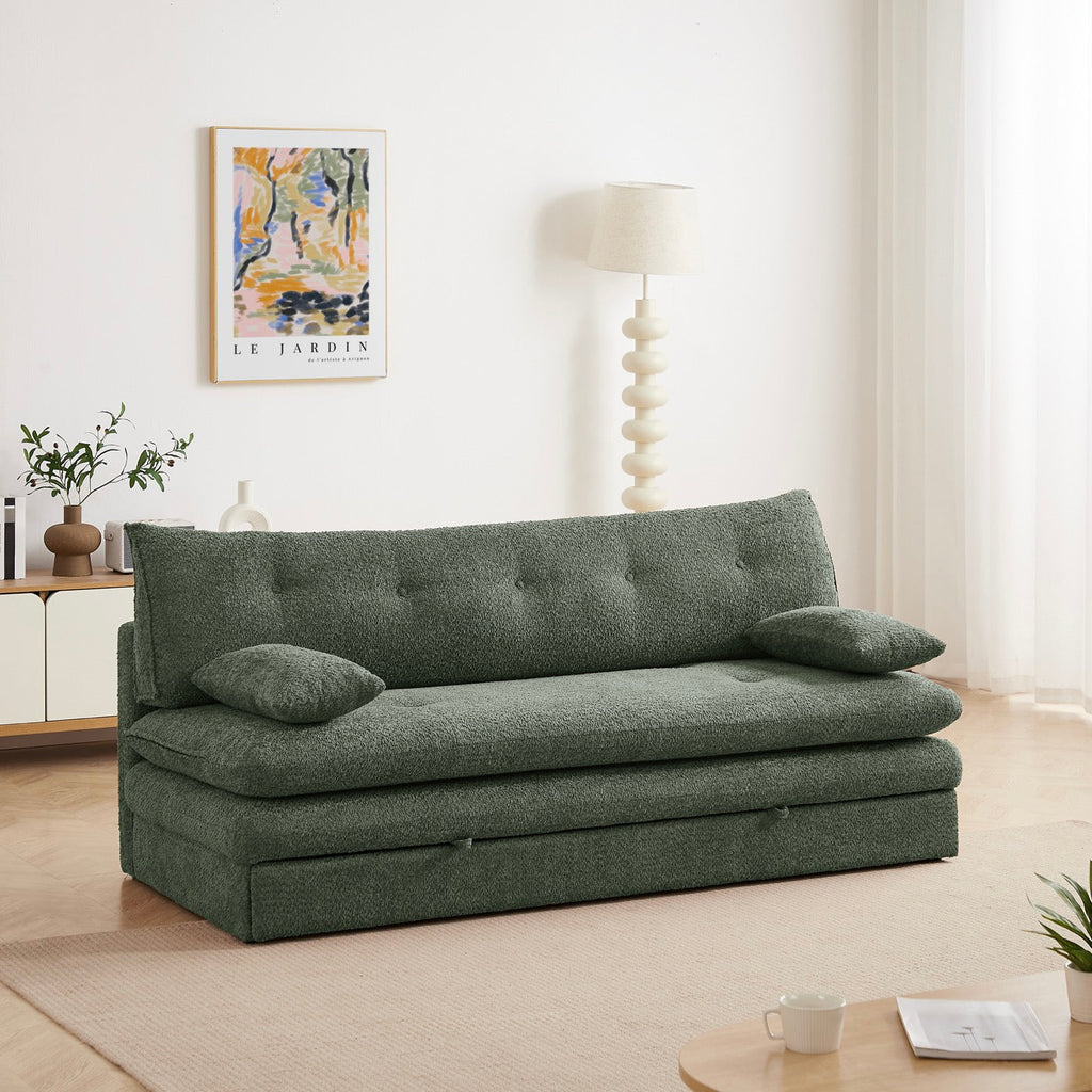 Kiara - Banquette Convertible 3 Places - Tissu Bouclette Vert