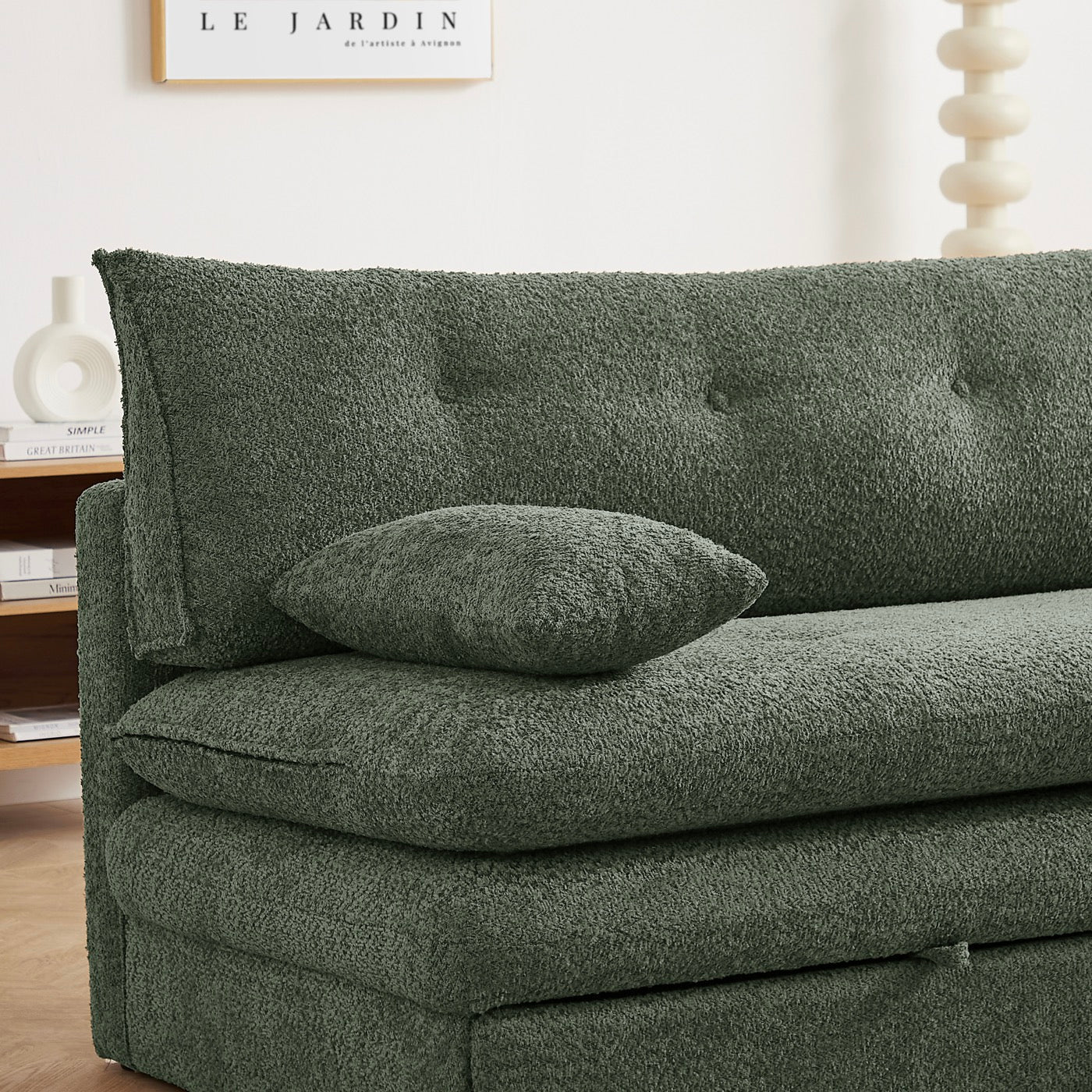 Kiara - Banquette Convertible 3 Places - Tissu Bouclette Vert