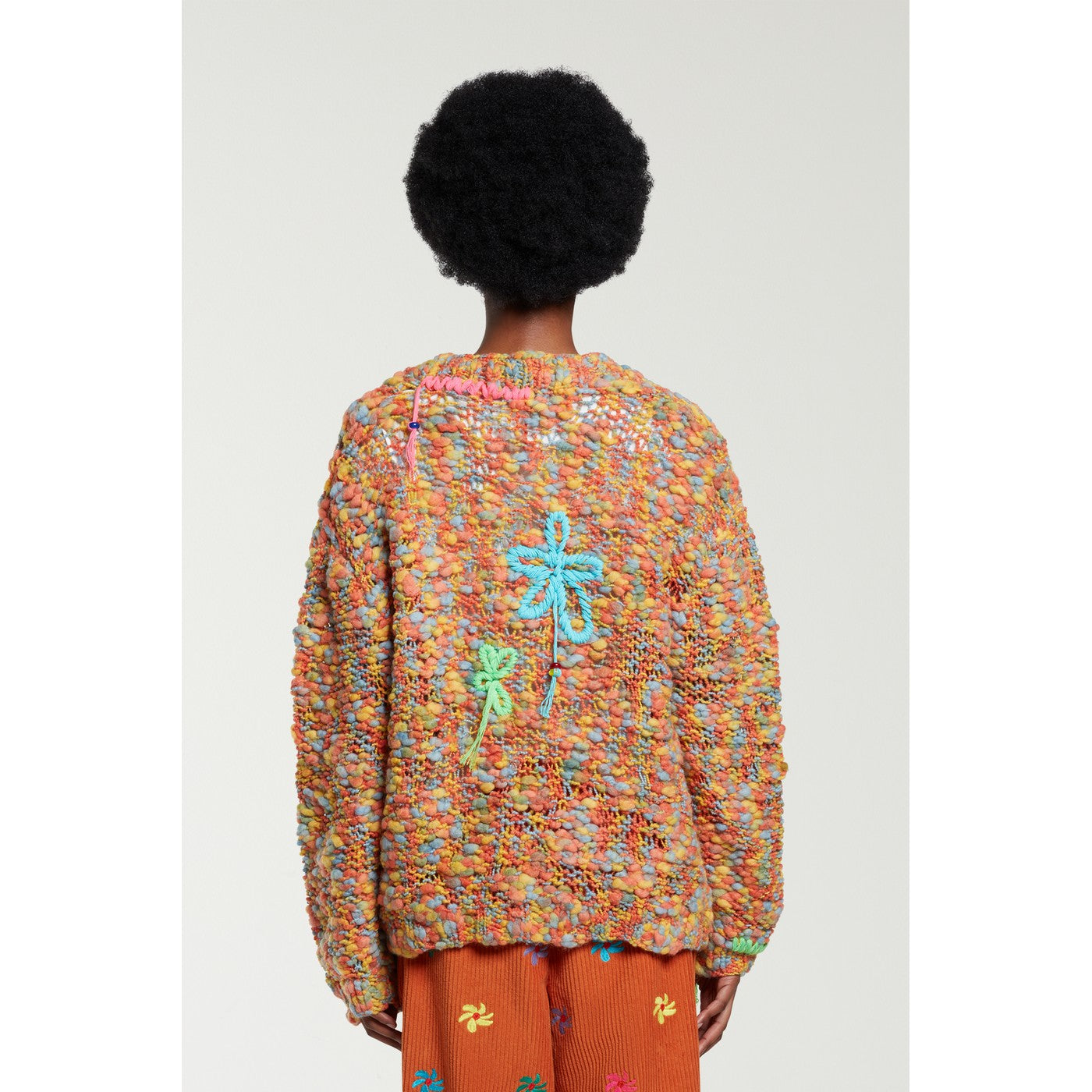 Cardigan Embroidered Flowers Slub Yarn