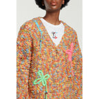 Cardigan Embroidered Flowers Slub Yarn
