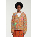 Cardigan Embroidered Flowers Slub Yarn