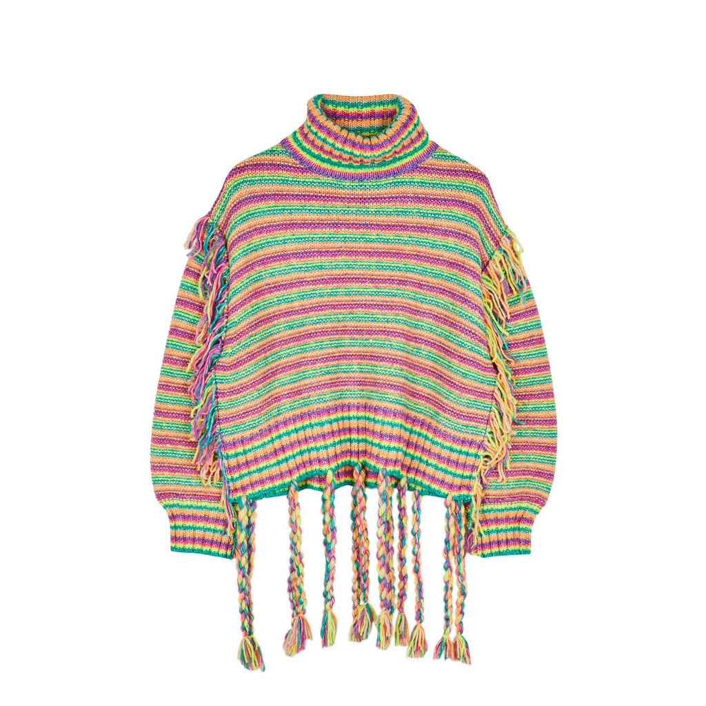 Pull Striped Fringe Turtleneck