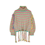 Pull Striped Fringe Turtleneck