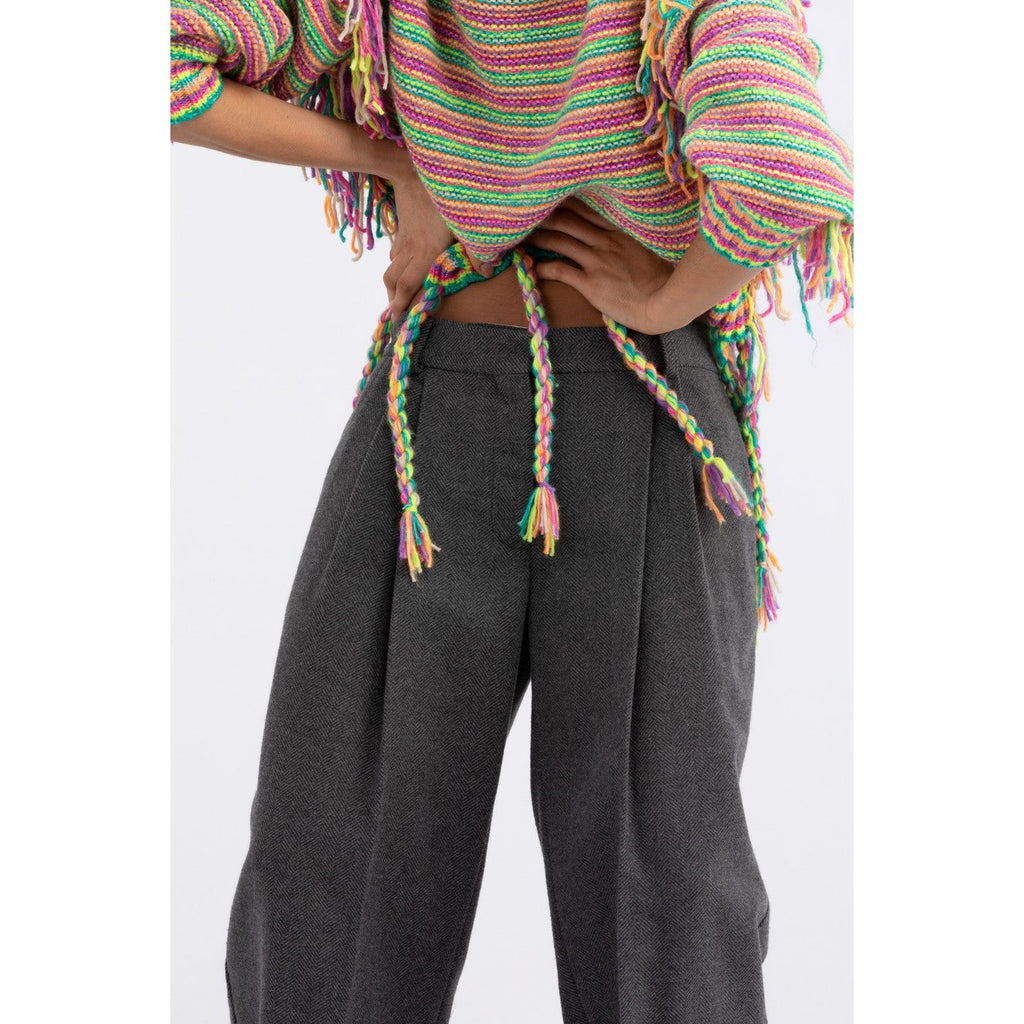 Pull Striped Fringe Turtleneck