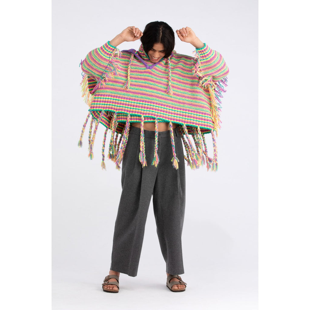 Pull Striped Fringe Turtleneck