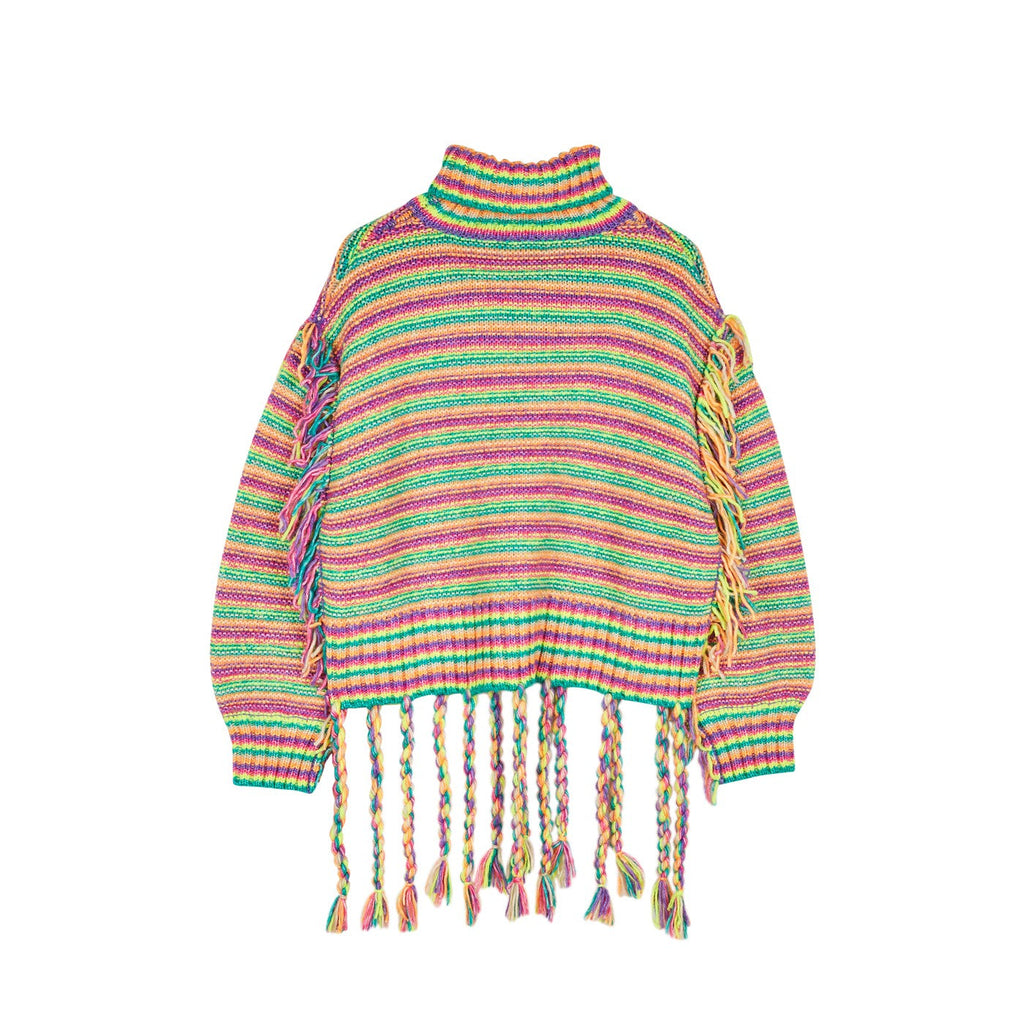 Pull Striped Fringe Turtleneck