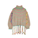 Pull Striped Fringe Turtleneck