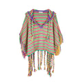 Poncho Striped Hooded Fringe Poncho