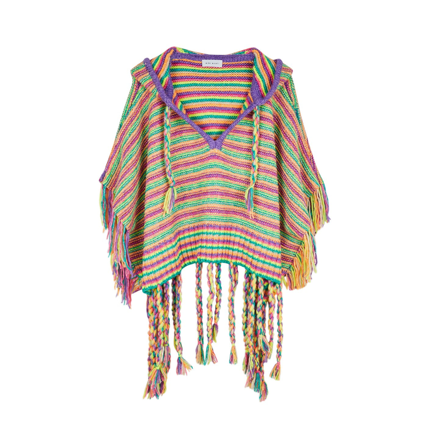 Poncho Striped Hooded Fringe Poncho