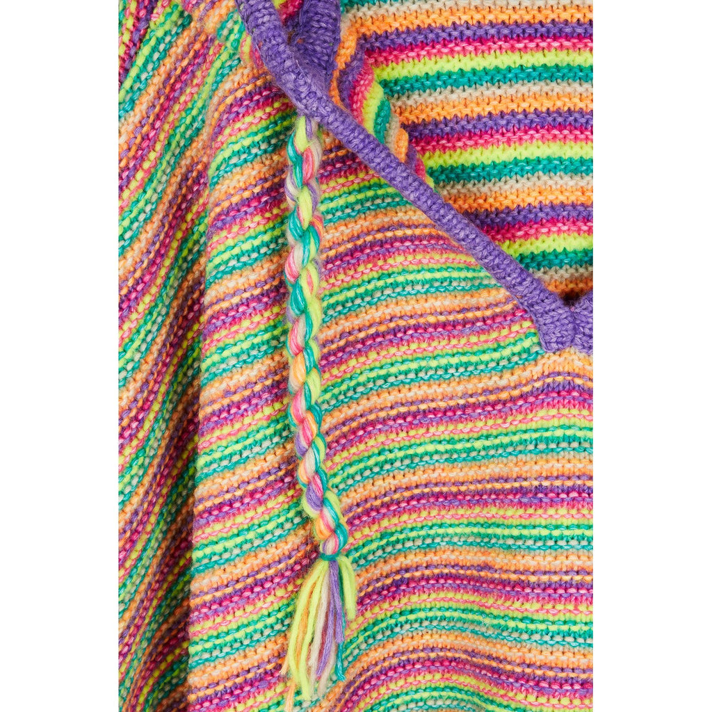 Poncho Striped Hooded Fringe Poncho