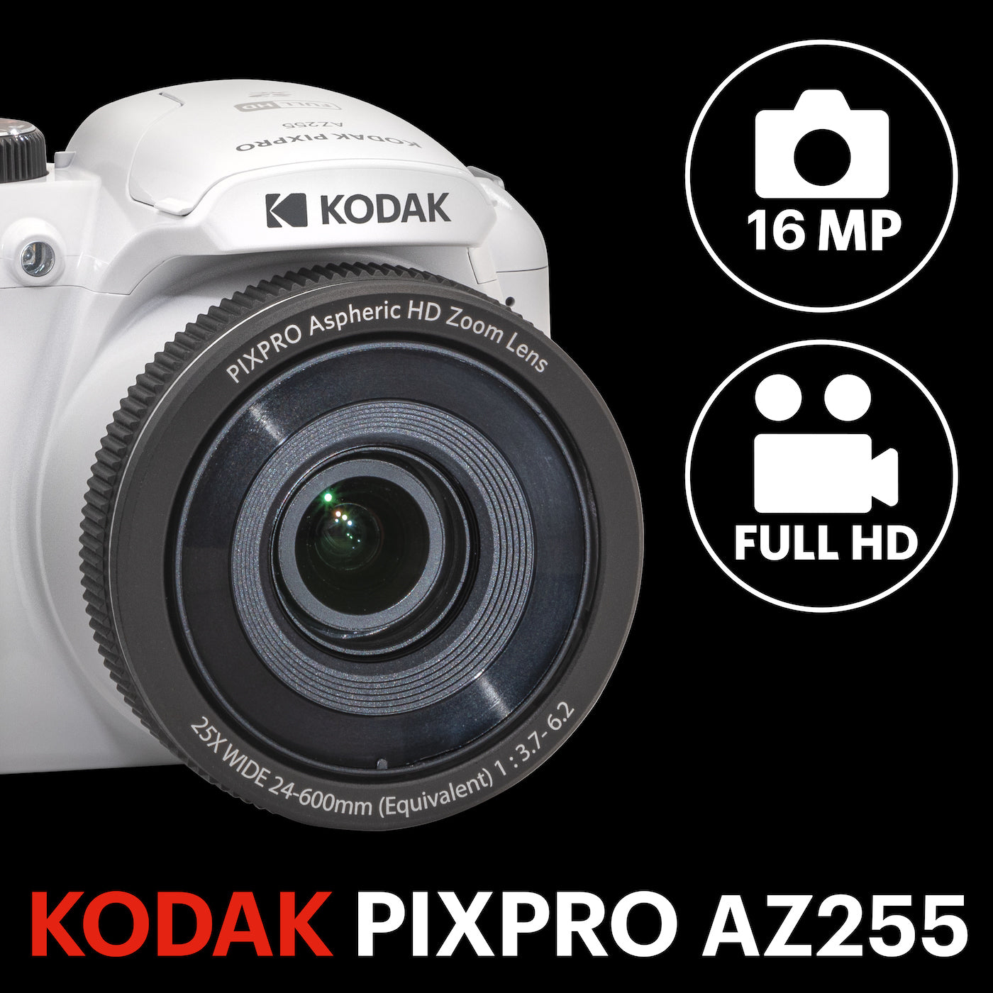 Appareil Photo Bridge Pixpro Az255 - Zoom Optique 25X - Blanc - Carte SD & Housse Offertes - Kodak