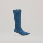 Bottines Kitten Heel Pierced Knee - Black/Denim