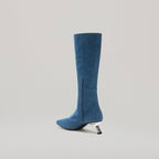 Bottines Kitten Heel Pierced Knee - Black/Denim